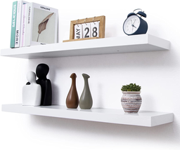 Fuqing White Floating Shelves, 36 Inches Long Shelves Set of 2, Solid Wood Wall  - £82.15 GBP