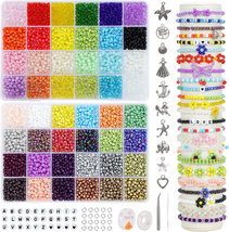 UOONY 7200Pcs 4Mm Glass Seed Beads for Bracelets Making Kit, Tiny Beads Set for - £15.70 GBP