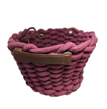 Eggplant Purple Woven Thick Rope Hanging Bucket Basket Faux Leather Hand... - $14.88