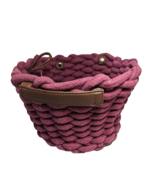 Eggplant Purple Woven Thick Rope Hanging Bucket Basket Faux Leather Hand... - £11.67 GBP