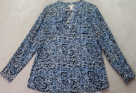 LOFT Blouse Women&#39;s Small Blue Cheetah Print Sheer Polyester Long Sleeve V Neck - £15.82 GBP