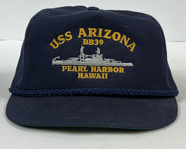 Vintage USS Arizona BB39 Pearl Harbor Hawaii Navy Blue Snapback Hat *Made In USA - £7.66 GBP