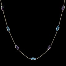925 Silver Bezel Set Marquise Cut Lab-Created Sapphire By Yard Women&#39;s Necklace - £87.68 GBP