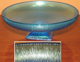 Northwood 8.25&quot;x 2.75&quot; Blue Iridescent Stretch Glass Compote / Footed Bowl - £34.16 GBP