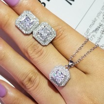 2022 Pink Silver Color India Dubai Jewelry Set Princess Cut Zircon Stud  Earring - £18.95 GBP
