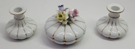 VTG American Cut Crystal Import Porcelain Trinket Box &amp; Candle Holder Set Japan - £22.68 GBP