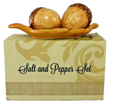 Cracker Barrel Ceramic Acorn Salt and Pepper Shaker Set with Plate New - £13.78 GBP