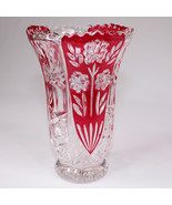 Fifth Avenue Crystal Rosaline Ruby And Clear Floral Scalloped Vase 6&quot; In... - $16.88