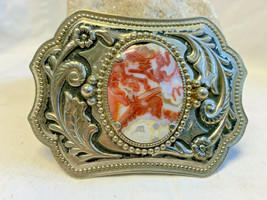 Rectangle Floral Orange Swirl Stone Silvertone Belt Buckle Mens Jewelry ... - $29.95