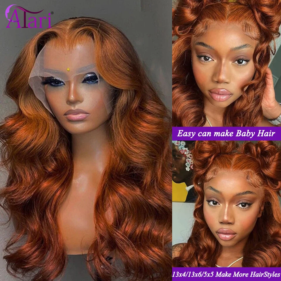 Dark Ginger 13X6 Transparent Lace Frontal Wig For Woman Ginger Brown Body Wa - £83.22 GBP+