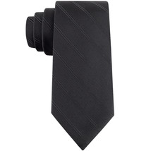CALVIN KLEIN Black Pacifico Only Luxe Tonal Stripe Silk Blend Tie - £19.66 GBP