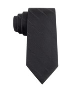 CALVIN KLEIN Black Pacifico Only Luxe Tonal Stripe Silk Blend Tie - £19.65 GBP