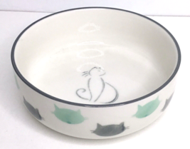 Ceramic Cat Bowls Green Gray Cat Faces New - €12,94 EUR