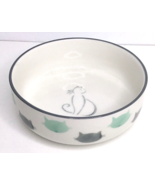 Ceramic Cat Bowls Green Gray Cat Faces New - $14.80