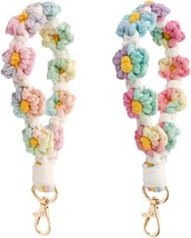 Cute Macrame Keychian Daisy Boho Handmade Wristlet Bracelet Keychain Wrist Lanya - £15.35 GBP