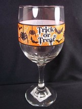 Halloween Trick or Treat stemmed wine goblet bats spiders black orange 10 oz - £7.95 GBP
