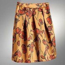 Womens Skirt Simply Vera Wang Gold Orange Floral Pleated Satiny $48 NEW-... - £17.20 GBP