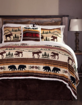 Hinterland Sherpa Plush Lodge Cabin Fleece Blanket King 3-Piece Bedding Set - £82.20 GBP