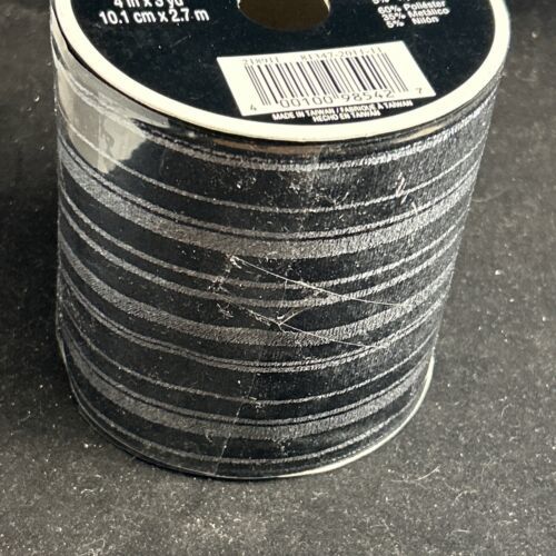 Primary image for Celebrate It Luxe 4” Ribbon Black And Gray Stripes 3yds Wire Edges