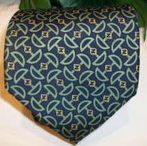 Fendi Silk Neck Tie Cravatte Italy Preowned Navy Green Yellow Horsebit FF Logo - £44.56 GBP
