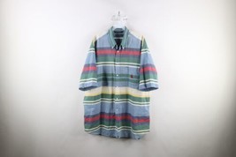 Vintage 90s Nautica Mens XL Distressed Rainbow Striped Short Sleeve Button Shirt - £35.76 GBP