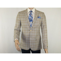 Men Sport Coat by Berlusconi Turkey Soft European Plaid #MK80 04 Beige Blue image 5