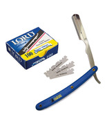 Stainless Steel Blue Straight Edge Barber Razor + 100 Lord Single Blades... - $18.35 CAD