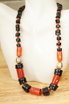 Vintage Estate Jewelry Dyed Red &amp; Black Coral Beaded Sterling Silver Necklace - £35.03 GBP