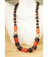 Vintage Estate Jewelry Dyed Red &amp; Black Coral Beaded Sterling Silver Nec... - £35.04 GBP