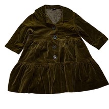 Marimekko Olive Green Velvet Girls Dress Button Down Coat 4T/100 - £51.12 GBP