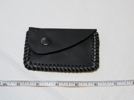 Handmade leather coin purse pouch black w/ black stitching 4&quot; X 2 1/2&quot; a... - £8.06 GBP