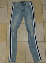 Men&#39;s Serenede Distressed Designer White Black Stripe Skinny Jeans Size ... - £38.00 GBP