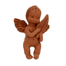 Vintage Terra Cotta Cherub Angel with Leaf Handmade Folk Art Pottery Mex... - $29.99