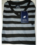 Pacific Polo Club Men Shirt - V-Neck Striped Style Light Black &amp; White -... - $10.99