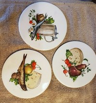 3 Vintage Round 6&quot; Trivets Mid-State Fish Cheese Fruit Eggs Vegetables FS - £15.56 GBP