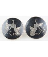 Vintage Sterling Silver Siamese Niello Etched Disk Earrings w/ Screw Backs - €72,59 EUR