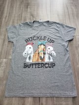 Buckle Up Buttercup Horses &amp; Bandanas Gray T-Shirt Women&#39;s Sz LARGE - £6.94 GBP