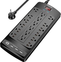 18 Outlets Surge Protector Power Strip 8 Feet Flat Plug Heavy Duty Extension Cor - £46.51 GBP