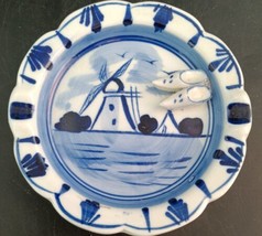 Vintage Delft Blue Holland Ashtray Clog Shoes &amp; Windmill  4&quot;  Hand-painted - £11.07 GBP