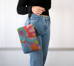 Colorful Original Abstract Art Vegan Leather Clutch Bag Purse Wristlet Handbag - £47.54 GBP