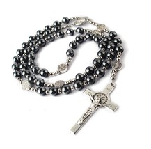 8mm Hematite Rosary Black Stone Beads with 4mm and - £46.04 GBP