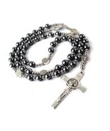 8mm Hematite Rosary Black Stone Beads with 4mm and - £46.12 GBP
