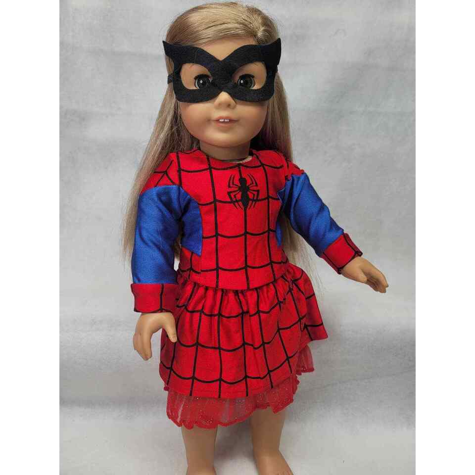 Doll Clothes Costume Spider Girl Shirt Skirt Mask Superhero Fits American Girl - $16.80