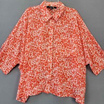Forever21 Womens Shirt Size M Orange Bold Preppy Print 3/4 Sleeves Button Up Top - £8.55 GBP