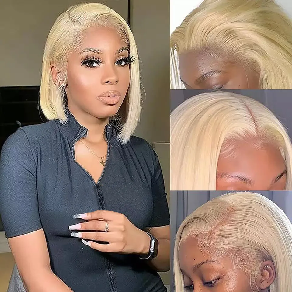 613 Blonde 13X4 Lace Front Human Hair Wigs Straight Bob Wigs Indian Remy Short - £66.50 GBP+