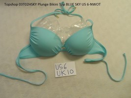 Topshop 03T02HSKY Plunge Bikini Top Blue Sky Us 6-NWOT - £11.77 GBP