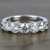 1.75Ct Round Moissanite Diamond 5-Stone Engagement Ring 14K White Gold Plated - £72.38 GBP