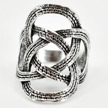Bohemian Inspired Silver Tone Linked Celtic Knot Geometric Statement Ring - £4.78 GBP