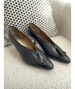 Vintage Evan Picone Black Leather Tassel Whipstitch Heels Shoes 9.5 - $44.64 CAD