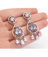 925 Sterling Silver - Blue Topaz &amp; Cubic Zirconia Tear Drop Earrings - E... - £37.83 GBP